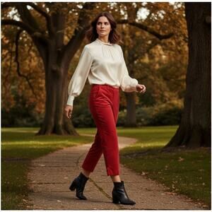 Talbots Women's Velvet Crop Ruffle Ankle Pants Red Size 10P Preppy NWT